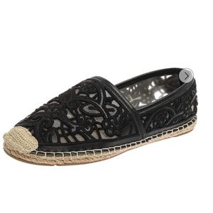 Tory Burch Women's Size 8 Lucia Black Lace Closed Toe Slip On Espadrilles